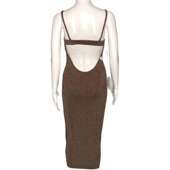 NWT Retrofete Brown Gold Sparkle Amster Ribbed Midi Sweater Dress - Sz L - Picture 5 of 9